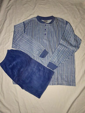 Comtessa Herren Pyjama hellblau gestreift Frottee 100% Baumwolle Gr.44/46 / S