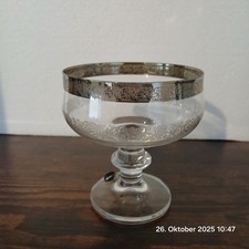 Neuwertig 6x Sektschale , Dessertschale, Platinrand Silber Ätzdekor