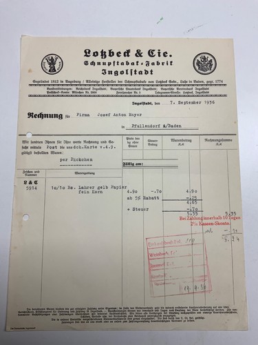 Ingolstadt 1936 schnupftabak - ingolstadt,