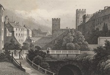 Ansicht München Karlstor München Emil Höfer Stahlstich Original