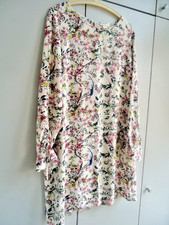 H&M Kleid, Gr. 44, beige mit floralem Muster, langer Arm mit Flattermanschetten