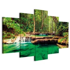 Wandbild 5 tlg Groß Wohnzimmer Leinwand Bilder Wald Wasserfall Natur Landschaft