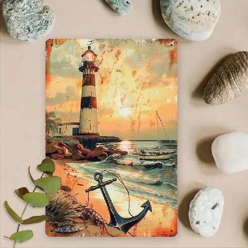 Blechschild leuchtturm anker - blechschild,