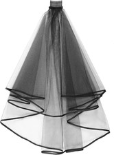 Schwarzer Brautschleier Tüll Spitze Halloween Schleier Kurzer Hochzeitslook