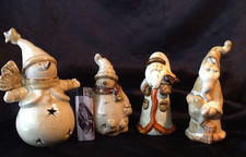 4 Vintage WEIHNACHT Figuren Deko Schneemann Wichtel Zwerge Keramik Handbemalt