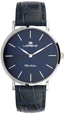 LORENZ Charleston Extraflacher Schukostecker 030250BB Herrenuhr Blau Leder 38 MM