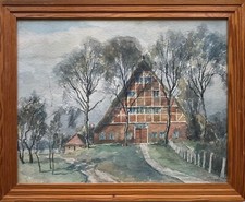 Aquarell Alte Bauernkate Fachwerk Signiert 43,5 x 53,5 cm Norddeutschland
