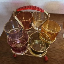 Bunte Schnapsgläser mit Gestell 40er 50er Stamper Pinnchen Set 6 x Glas farbig
