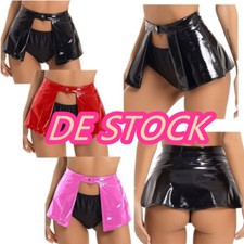 DE!Damen Wetlook Lackleder Mini Rock Faltenrock Kurze Röcke Gogo Raves Clubwears