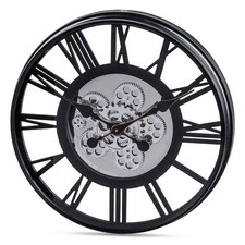 Wanduhr 53 cm Schwarz-Silber Spiegelglas Zahnrad Bewegung formano 676450 Deko