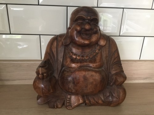 Holz glückliche buddha figur - holz,