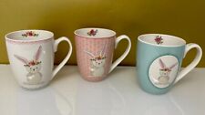 3 Porzellan Tassen Hase mit Blume NEU toll für Ostern 400 ml in blau weiss rosa