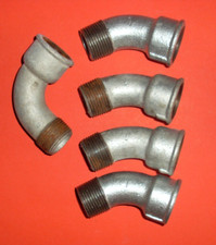 5 Stück Temperguss Fitting verzinkt Gewindefitting Winkel 90° AG/IG 1"