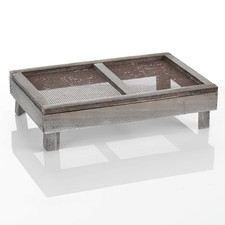 Kiste mit Gitter Holzkiste Dekobox mit Gitter Holz-Kiste 28 x 18 x 4 cm grau