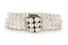 Armband mit Akoya Perlen + Rubine 585 Weißgold [BRORS 18141]