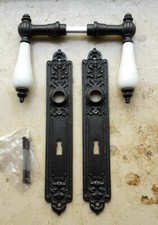 Antik Landhaus BB Langschilder Eisen Türgriffe Türbeschlag Gründerzeit S9-1E