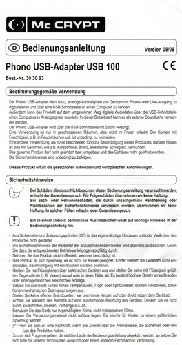 Bedienungsanleitung phono - bedienungsanleitung:,