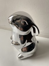 Keramik Deko Osterhase Figur Ostern Silber Impressionen Chrom Frühling Shabby 