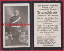 org. Sterbebild: 1.WK Gefr bayer. 23.Feld.Artl-Regt 6.Batt Orden MVKnS 9.10.1918