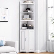 Badschrank Eckschrank Hochschrank 180x30x30 cm Eckregal mit Ablagen & Türen Weiß