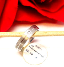 784. hübscher SCHWARZ Germany Band Ring echter Zirkon Besatz 925er Silber RG.55