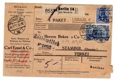 Türkei 1917 INCOMMING PAKETKARTE von Berlin in die Türkei (T8070