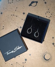 Ohrringe Thomas Sabo hängend, 925er Silber, großer schwarzer Stein