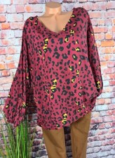 Long Bluse Tunika leger Loose Fit Italy LEO PRINT Tiermuster WEINROT 42 44 46 48