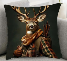 Herbst Deko Kissen 45 cm wie Kare Geschenk Natur Nostalgie Hirsch Jäger Jagt