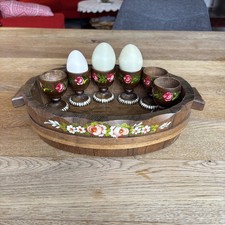 Vintage Brotkorb Und Eierbecher Holz Bauernmalerei Holzkorb Floral Retro Alt