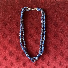 Vintage Lapislazuli Splitterkette blau zweireihig Edelstein Halbedelstein Kette