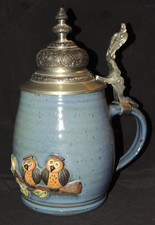 Bierkrug Handarbeit Eulen Blau