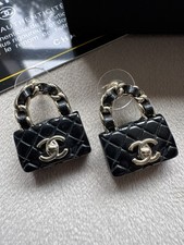 Ohrringe Gold Schwarz Weiß Perle Diamanté Ohrhänger Chanel CC 
