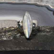 Mondstein Ring, 925er Silber, Edelsteinring (24167), mit Aquamarin