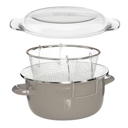 Grau emaille glas pyrex - grau, deckel