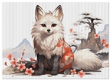 Wallario Duschmatte Bad Teppich Vorleger Fuchs Kirschblüten Japan rosa Zweig