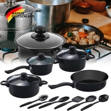 Topfset Induktion Kochtopf mit Glasdeckel Induktions Töpfe 13-teilig Gusseisen