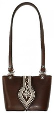 Trachtentasche Dirndl-Tasche Handtasche Leder Federkiel-Optik Ledertasche braun