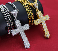 💎 Herrenkette Kreuz Strass Gold Silber Gliederkette Luxus Style Geschenk Jesus