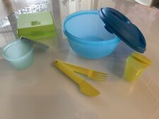 Tupperware-Set | Salat Box mit Besteck und Dressingdose, Brotdose, Dressingdose