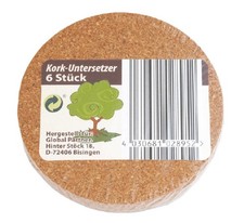 Gläseruntersetzer Kork Untersetzer Getränkeuntersetzer 6er Pack ca 95mm ø 3mm st