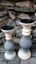 2er Set 33/28 cm Holz Keramik - Kerzen Leuchter Ständer Halter Shabby Landhaus