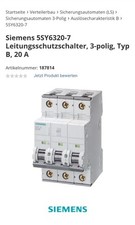 Siemens 5SY6320-7 MCB C20