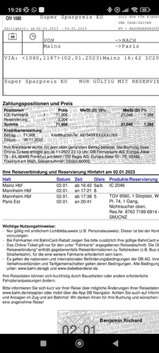 Ticket mainz paris - db,
