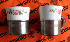 2 Espressotassen WMF Reinzinn mit Porzellaneinsätzen Blumendekor Jugendstil