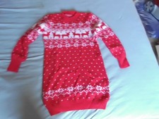 Strickkleid , Gr. XL , 44 , Weihnachts-Motive , Hirsch , Rentier , Rot / Weiß
