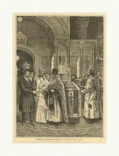 Eine Hochzeit in St. Petersburg, die Trauung Krone Braut Kirche Holzstich E 3831