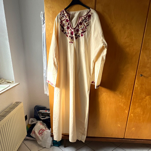 Damen kaftan kleid beige mit - damen,