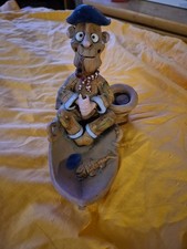 Räucherfigur Fischer Angler mit Boot aus Keramik Handarbeit