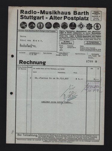 Stuttgart rechnung 1932 - rechnung,